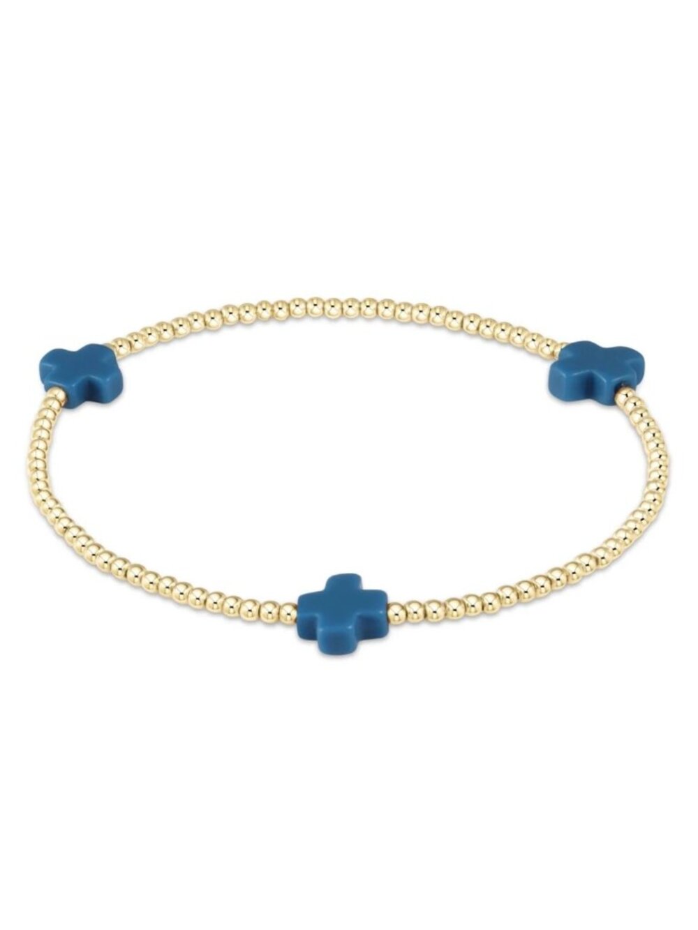 New Enewton Cobalt Blue Signature Cross 14kt Gold-filled 3mm Bead Bracelet
